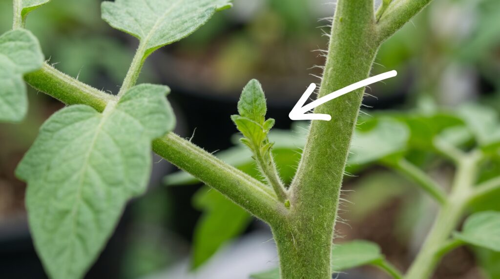 Arrow pointer a tomato sucker