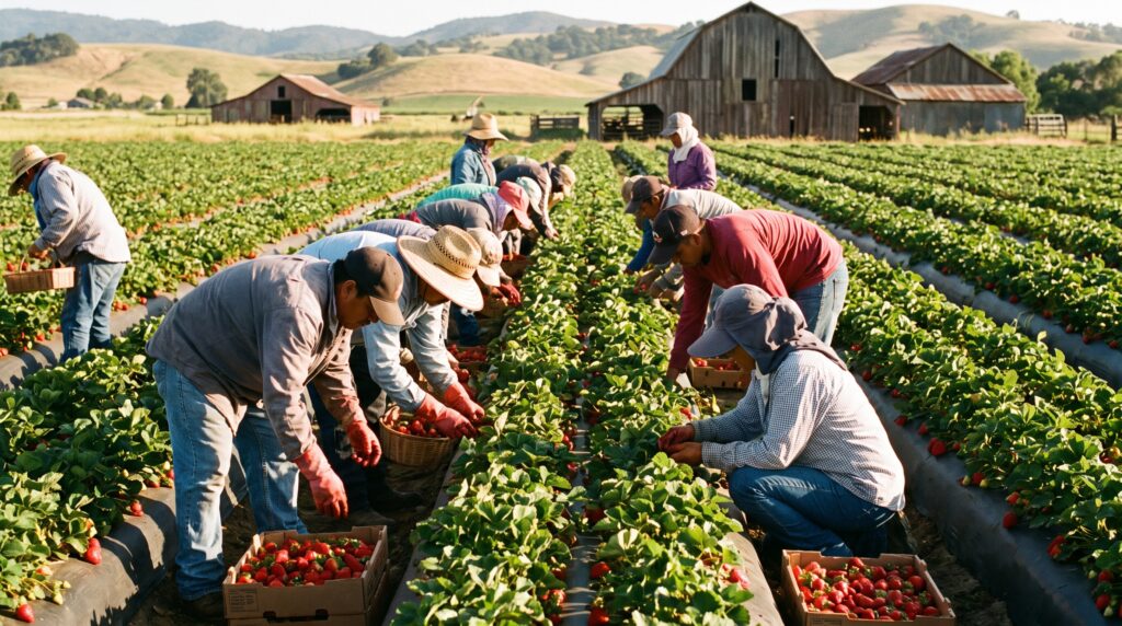 How California Farmers Harvest Millions of Tons of Fruits and Vegetables: The Complete 2026 Guide workers hand picking strawberrie… 2k 202608060854