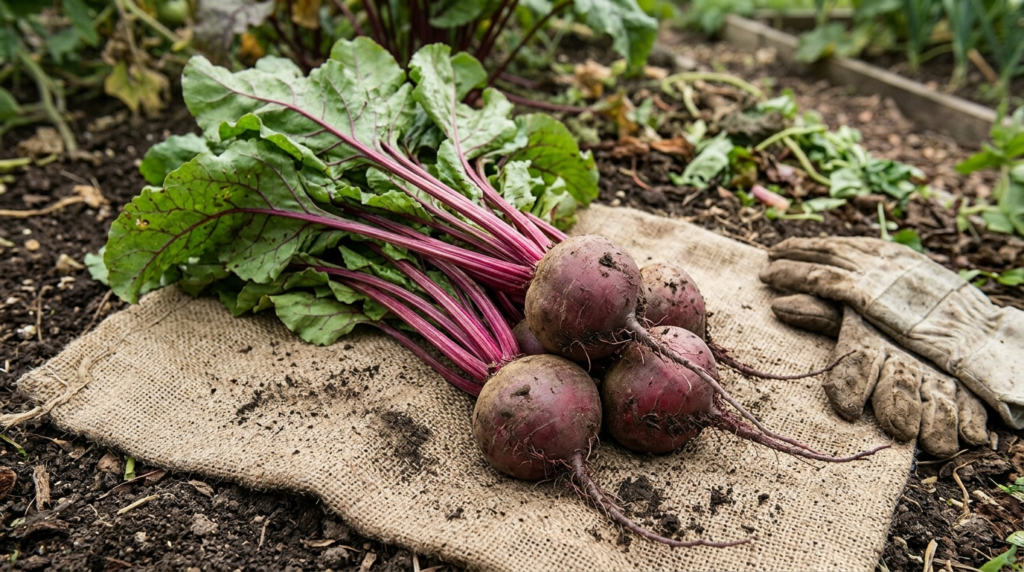 freshly pulled beets with greens attached